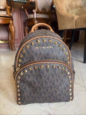 Michael Kors Brown MK Logo Backpack with Gold Studs PERFECT CONDITION